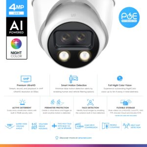 Amcrest Dual-Lens 4MP AI Outdoor Security Turret IP POE Camera @30fps, 0.0002lux@F1.0, 164ft Color Night Vision, Active Deterrents, People Counting, Two-Way Audio, Siren, IP4M-T1044EW-AI