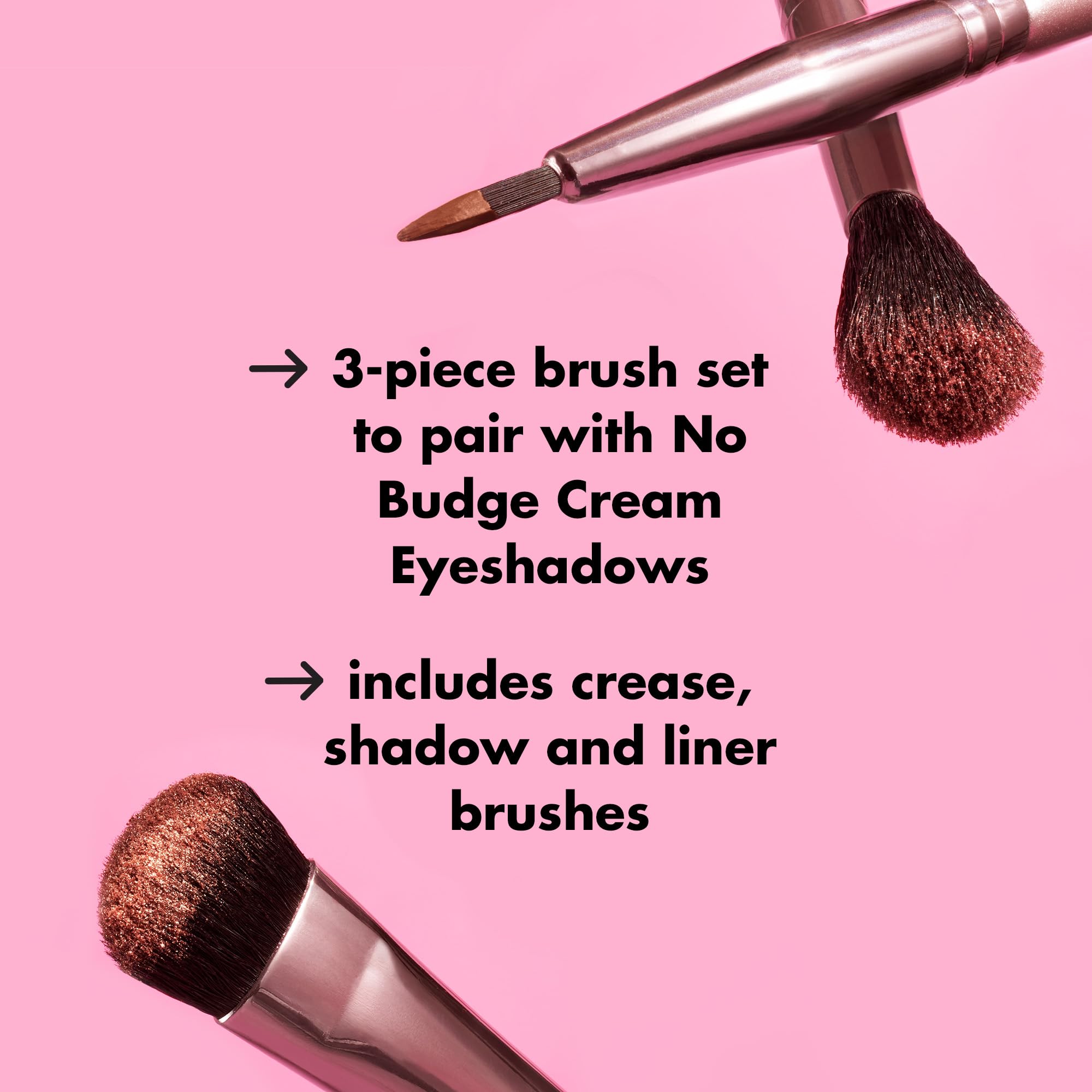 e.l.f. No Budge Brush Trio, 3-Piece Eyeshadow Brush Set For Applying & Blending Color, Use With The No Budge Cream Eyeshadows, Vegan & Cruelty-Free