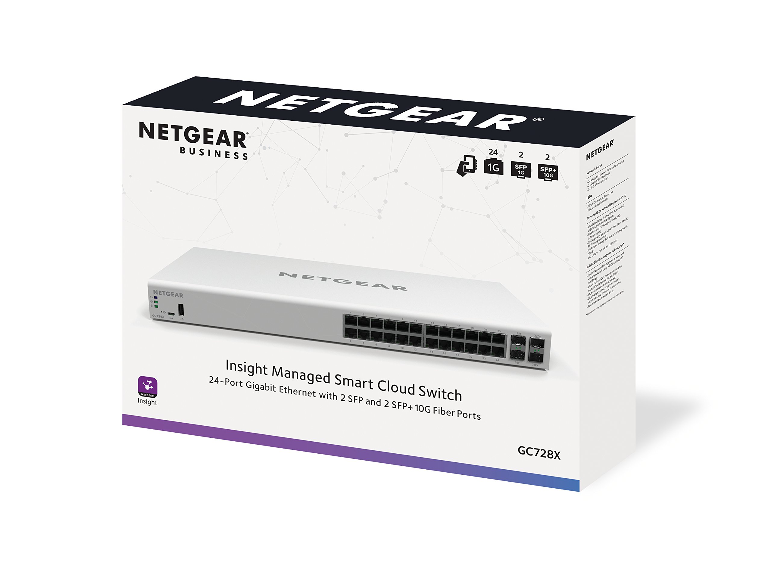 NETGEAR 28-Port Gigabit Ethernet Insight Managed Smart Cloud Switch (GC728X) - with 2 x 1G SFP and 2 x 10G SFP+, Desktop/Rackmount (Renewed)