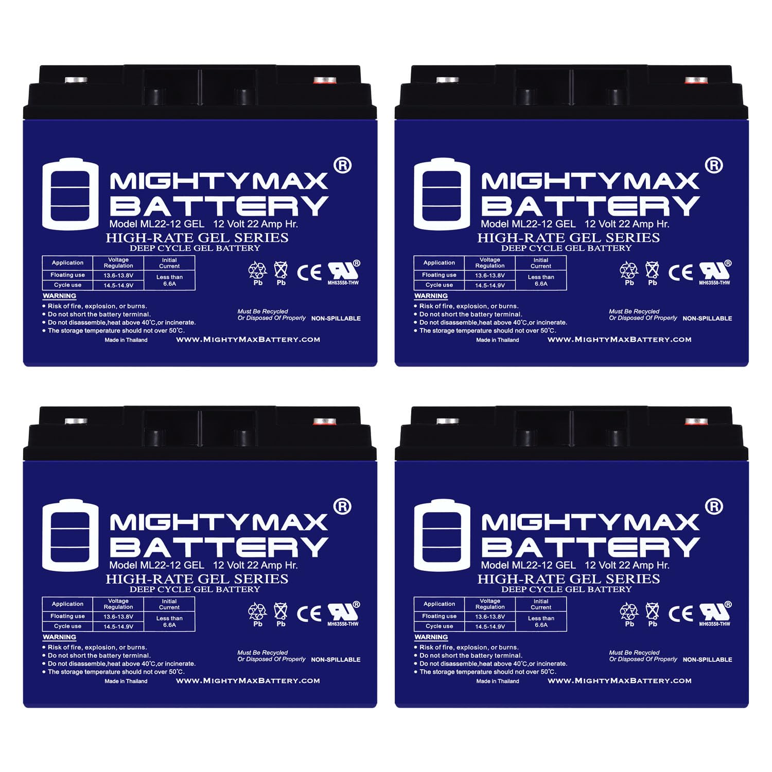 Mighty Max Battery 12V 22Ah GEL Battery for Motorino Hti Electric Scooter - 4 Pack