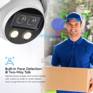 Amcrest Dual-Lens 4MP AI Outdoor Security Turret IP POE Camera @30fps, 0.0002lux@F1.0, 164ft Color Night Vision, Active Deterrents, People Counting, Two-Way Audio, Siren, IP4M-T1044EW-AI