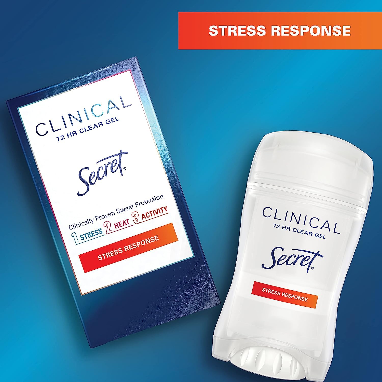 Secret Clinical Strength Clear Gel Antiperspirant and Deodorant, Stress Response, 1.6 oz (Pack of 3)