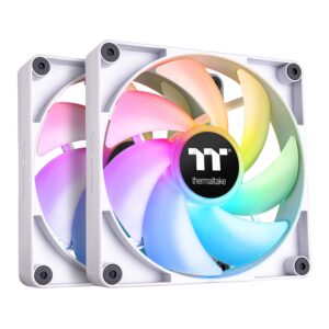 thermaltake ct120 argb sync pc cooling fan white (2-fan pack), 5v motherboard sync, 16.8 million colors 9 addressable leds, 120 mm hydraulic bearing case/radiator fan, cl-f153-pl12sw-a