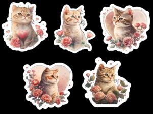 valentine cats, set of 20 stickers, waterproof sticker, journal sticker, die cut stickers, cat sticker, kitten sticker, love, valentines day