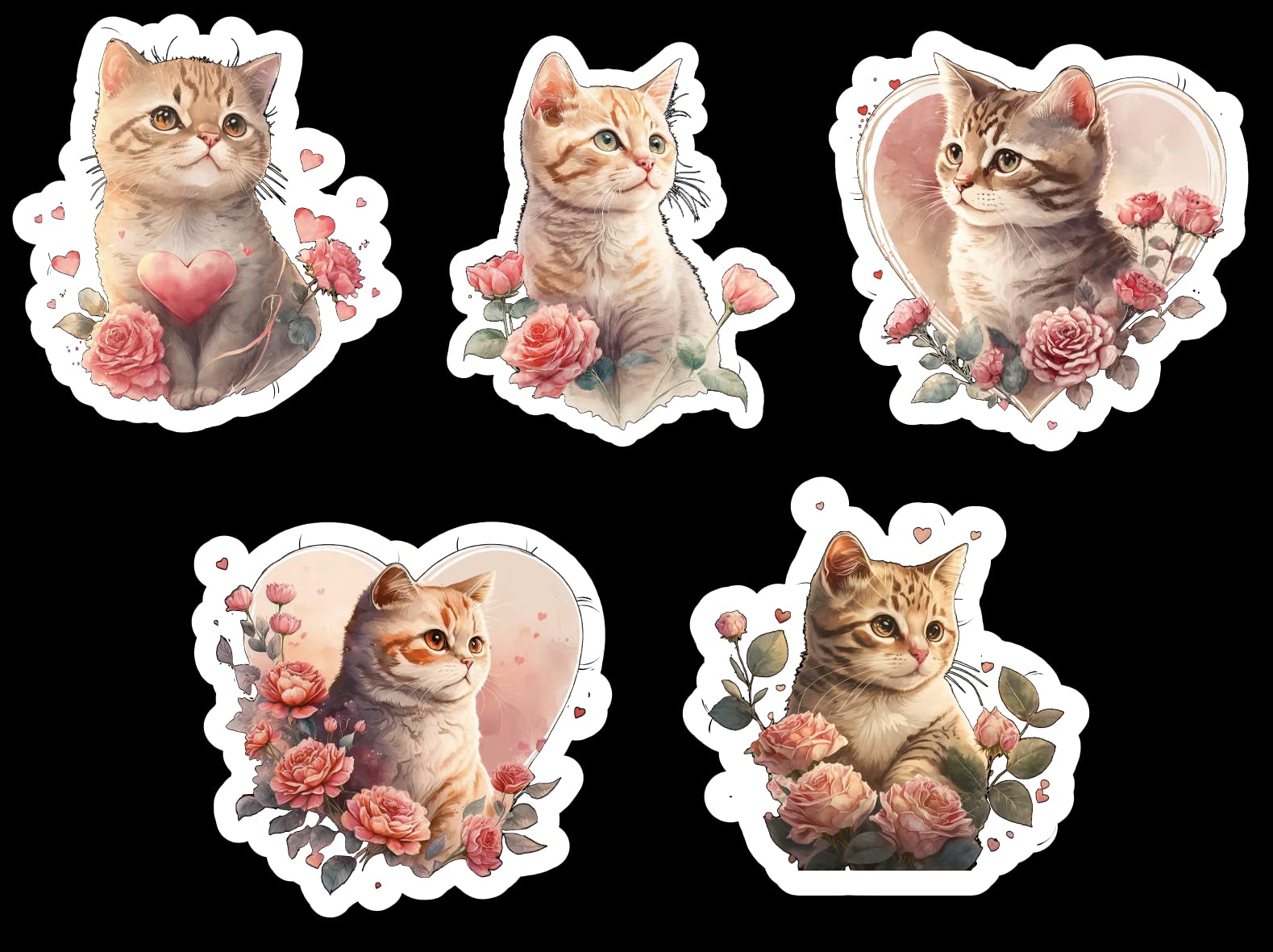 Valentine Cats, Set of 20 Stickers, Waterproof Sticker, Journal Sticker, Die Cut Stickers, Cat Sticker, Kitten Sticker, Love, Valentines Day