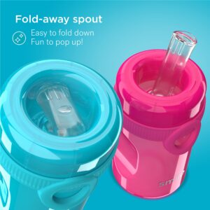 Smilo Sippy Cup 2 Pack for Toddlers (1+ years) with Spill Proof & Fold-Away Silicone Spout - 8.5 oz Capacity - BPA-Free Toddler Cups Made in the USA - Aqua & Green