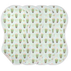 Kigai Cute Cactus Muslin Baby Burp Cloths - Super Absorbent and Soft Burping Rags - Cotton Burp Clothes Set for Boys and Girls, 4 Pack