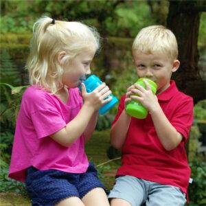 Smilo Sippy Cup 2 Pack for Toddlers (1+ years) with Spill Proof & Fold-Away Silicone Spout - 8.5 oz Capacity - BPA-Free Toddler Cups Made in the USA - Aqua & Green