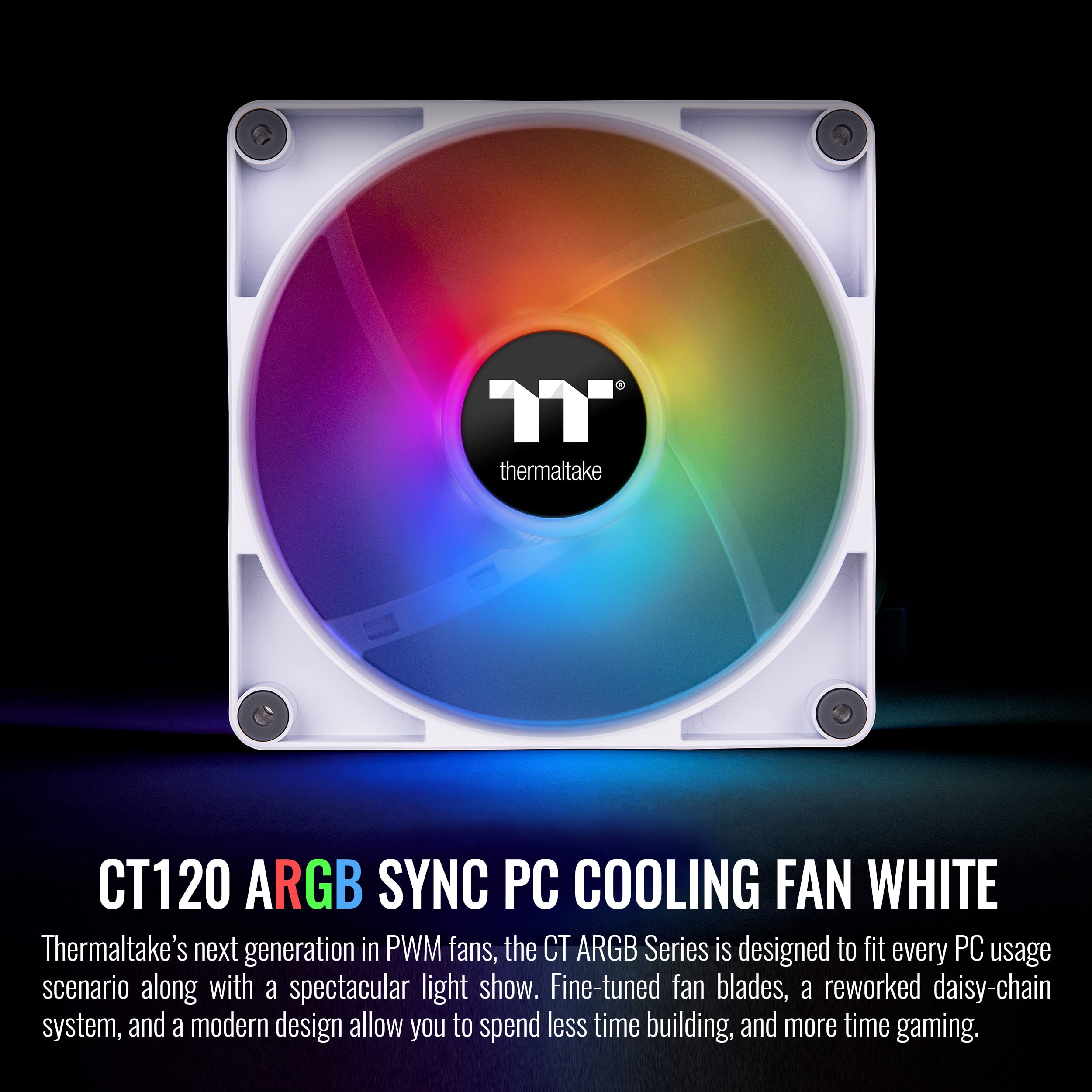 Thermaltake CT120 ARGB Sync PC Cooling Fan White (2-Fan Pack), 5V Motherboard Sync, 16.8 Million Colors 9 Addressable LEDs, 120 mm Hydraulic Bearing Case/Radiator Fan, CL-F153-PL12SW-A