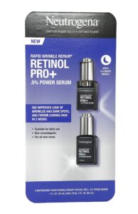 neutrogena rapid wrinkle repair retinol pro+ 0.5% power facial serum, gentle anti-aging face serum with .5% pure retinol & nourishing emollients, non-comedogenic, paraben-free, 1 fl. oz, 2-pack