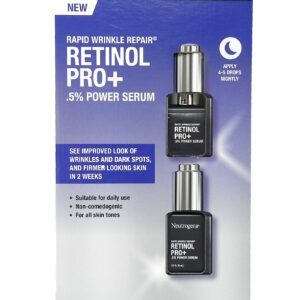 Neutrogena Rapid Wrinkle Repair Retinol Pro+ 0.5% Power Facial Serum, Gentle Anti-Aging Face Serum with .5% Pure Retinol & Nourishing Emollients, Non-Comedogenic, Paraben-Free, 1 fl. oz, 2-pack