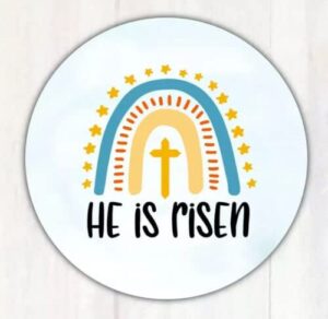 60 pcs he is risen easter rainbow cross​ stickers envelope seals labels round tags, stamps sticker for gift cards, envelopes, boxes for holiday, birthday, christmas