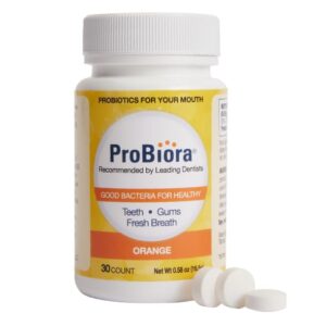 probiora oral-care chewable probiotic tablets | probiotic supplement for women & men | healthier teeth & gums | fresher breath | whiter teeth | better overall health | 30 count | orange