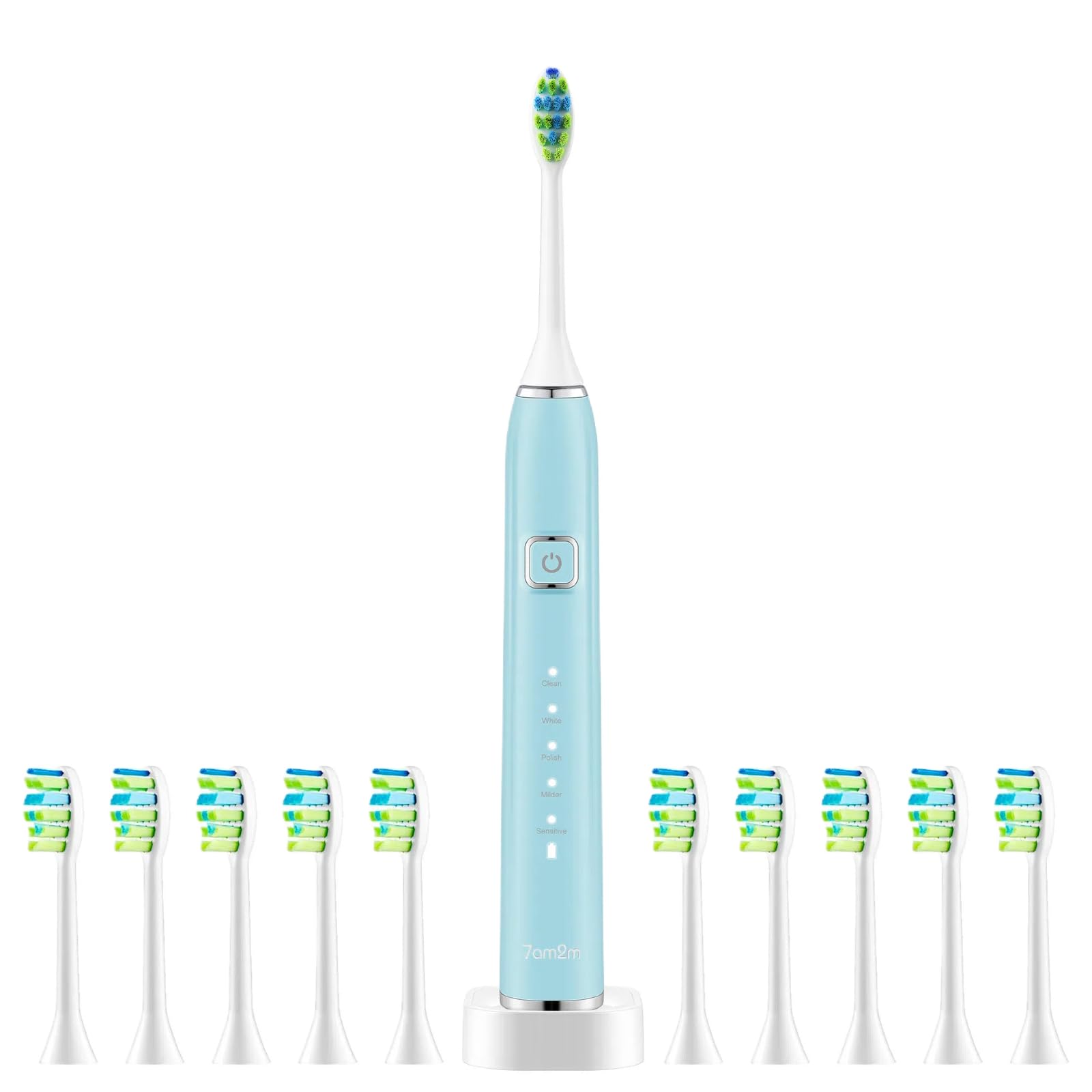 7AM2M Rechargeable Sonic Electric Toothbrush AM100 Package with 10 Brush Heads