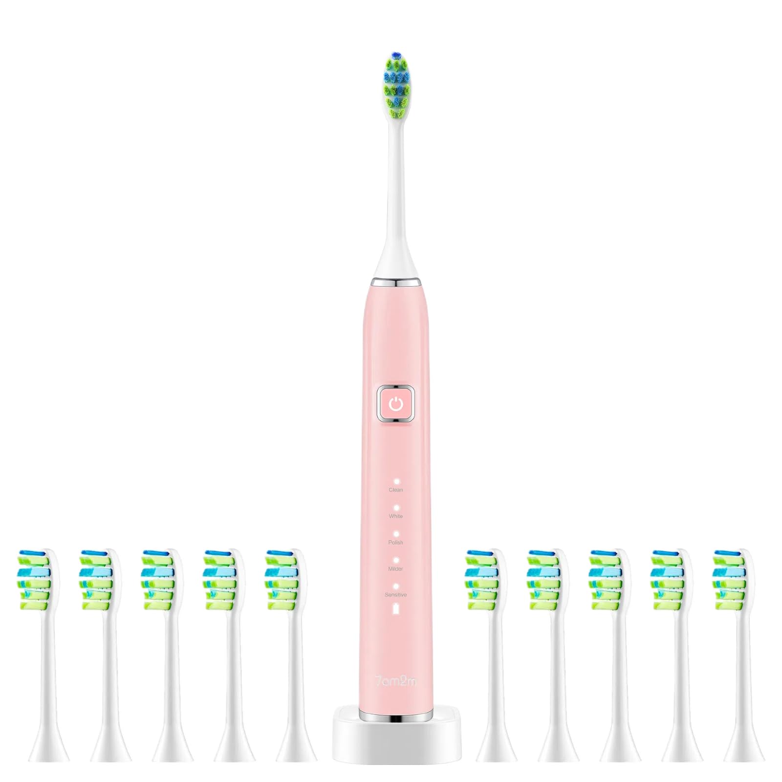 7AM2M Rechargeable Sonic Electric Toothbrush AM100 Package with 10 Brush Heads