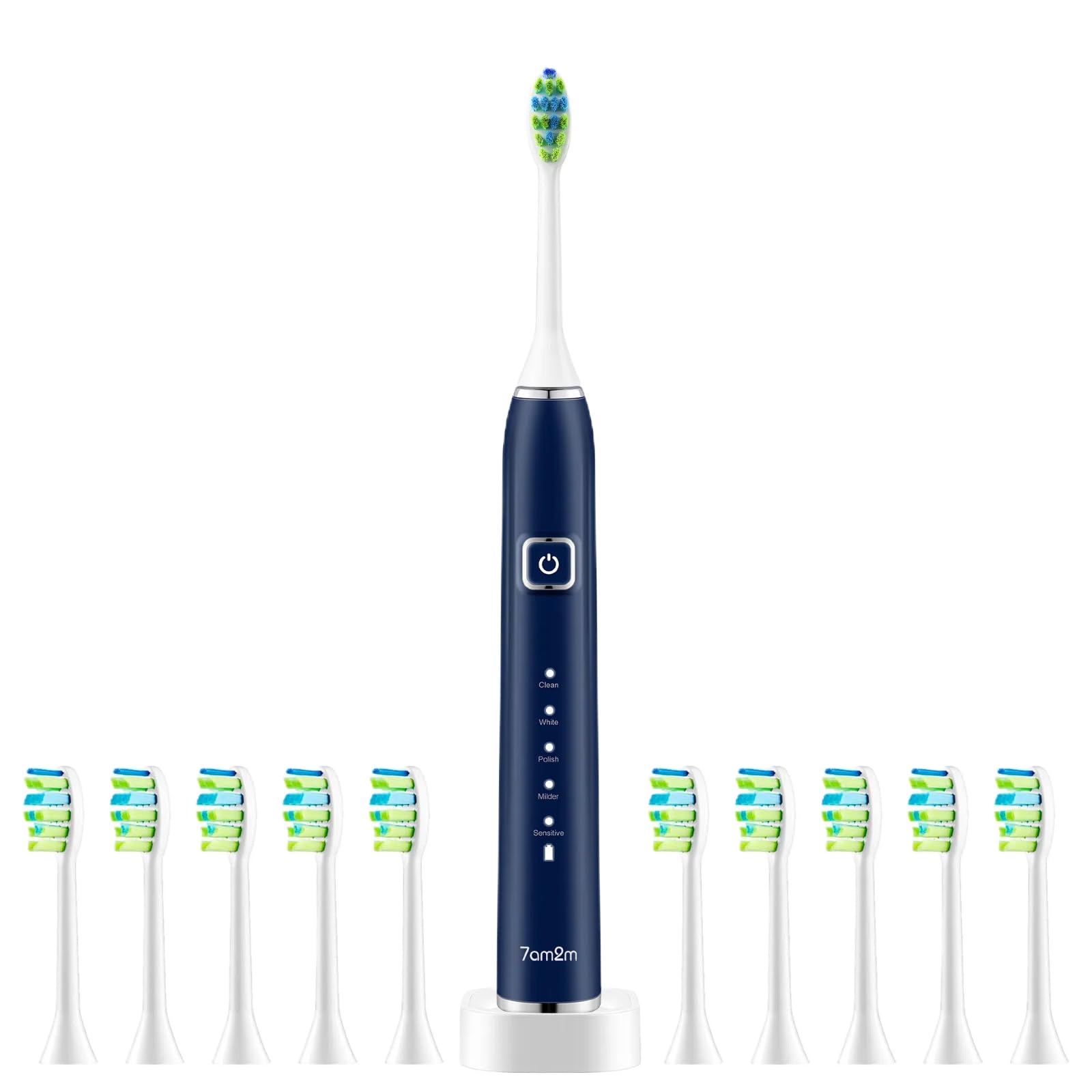 7AM2M Rechargeable Sonic Electric Toothbrush AM100 Package with 10 Brush Heads