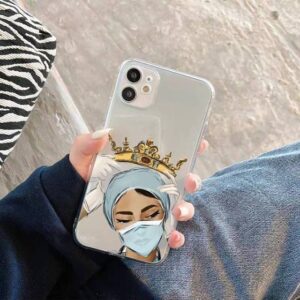 clear crown medical nurse themed phone case fits iphone 13 mini, smaller screen blue surgical nursing small cover hospital health medicine caregiver rn