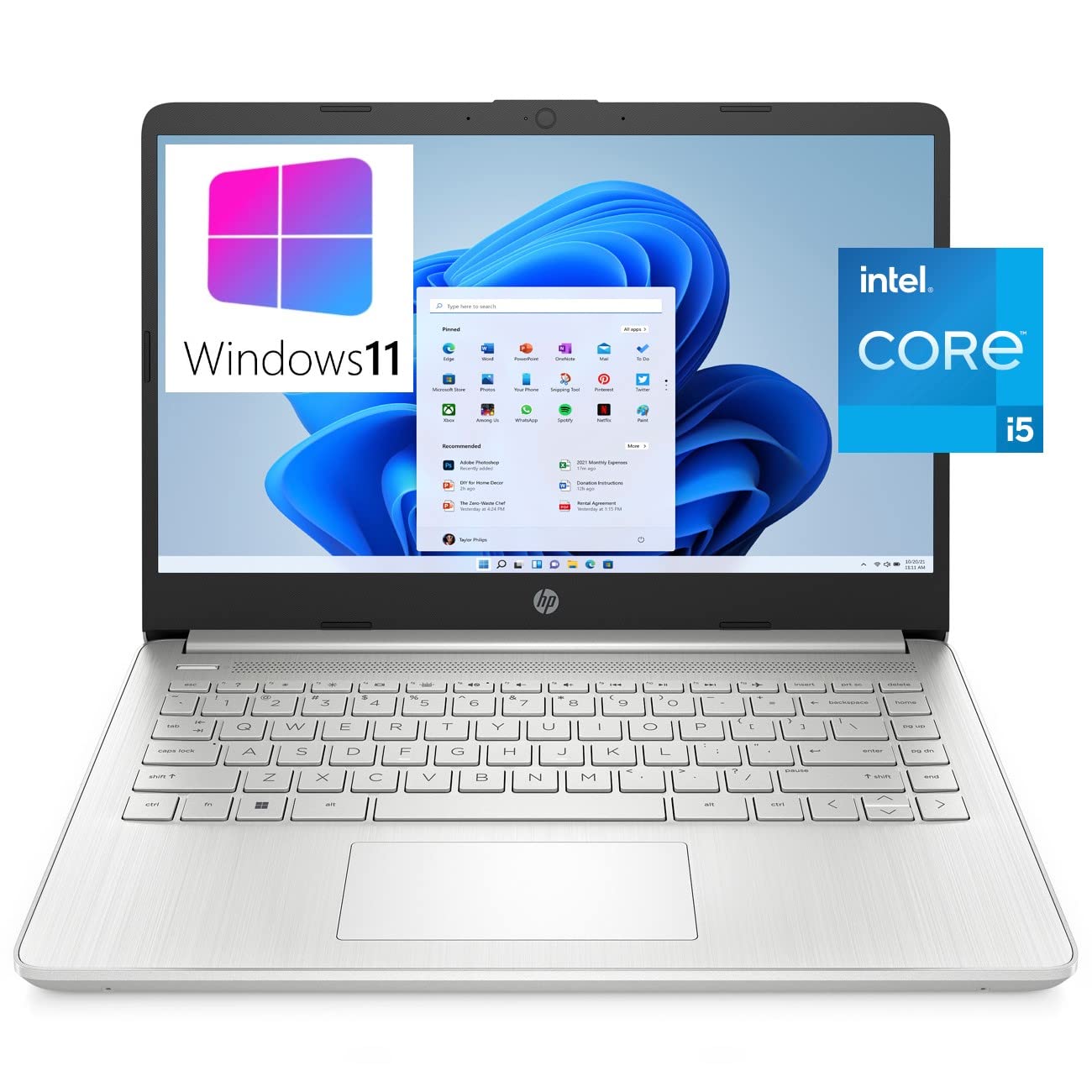 HP 14" Laptop Computer, Intel Quad-Core i5-1135G7 up to 4.2GHz (Beat i7-1065G7), 8GB DDR4 RAM, 256GB PCIe SSD, 802.11AC WiFi, Bluetooth 4.2, Natural Silver, Windows 11 Home, BROAG Extension Cable