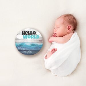 Hello World Newborn Baby Announcement Sign Shower Gift Baby Birth Stats Hospital Photo Props Gender Reveal Girl Boy Neutral Nursery Wall Decor Gifts Baby Book Keepsake (Mountains)