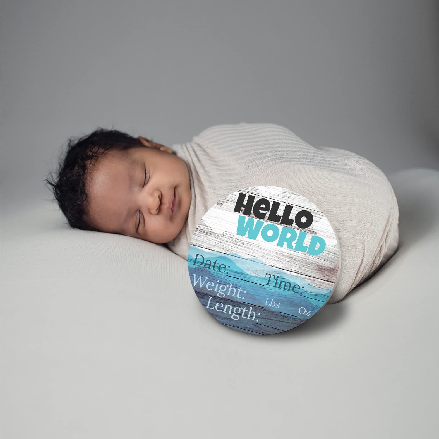 Hello World Newborn Baby Announcement Sign Shower Gift Baby Birth Stats Hospital Photo Props Gender Reveal Girl Boy Neutral Nursery Wall Decor Gifts Baby Book Keepsake (Mountains)