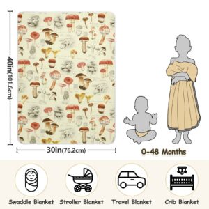 Mazeann Vintage Mushrooms Baby Blankets Soft Warm Crib Stroller Blanket for Toddler Newborn Girls Boys, 30x40in