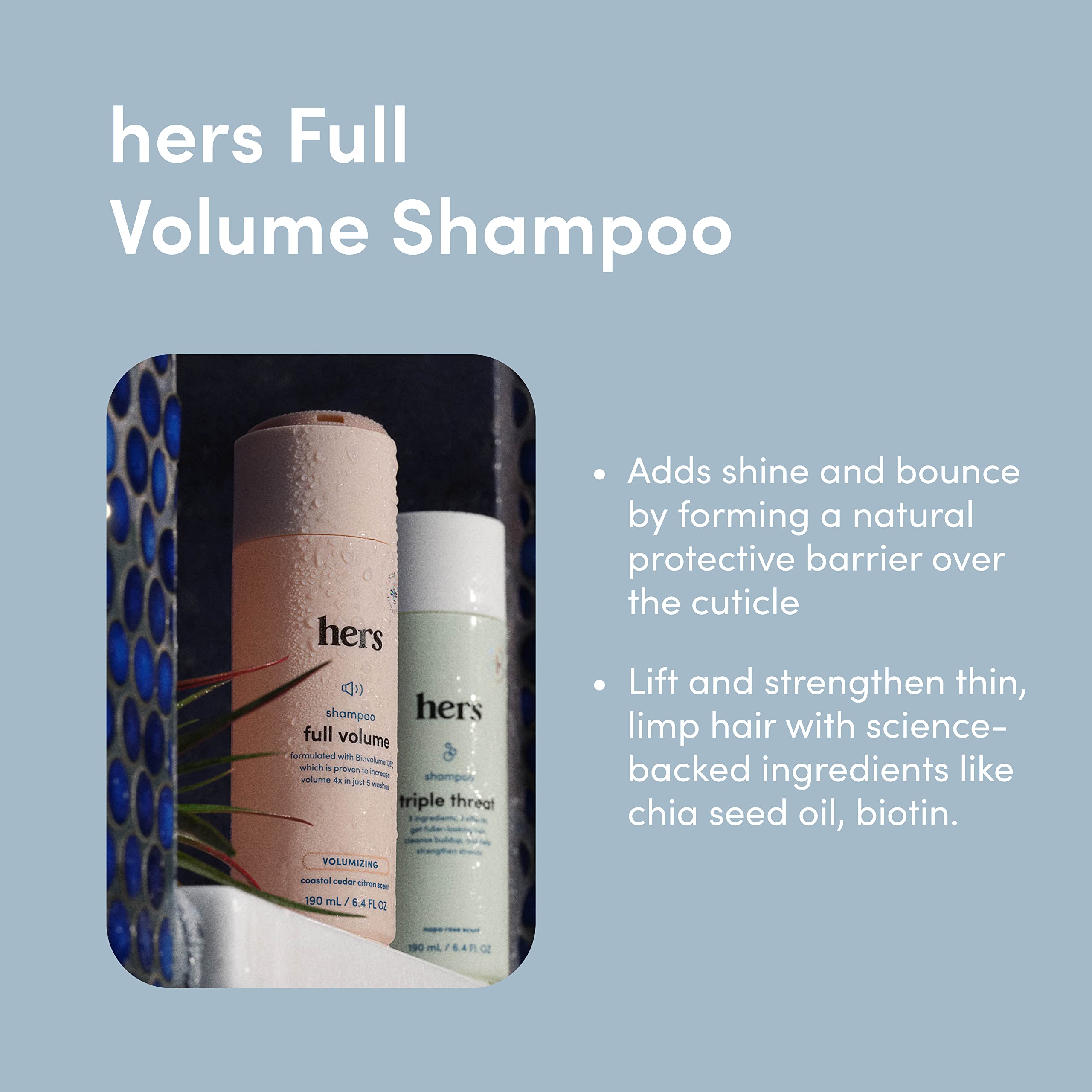 Hers Full Volume Shampoo 2 Pack - Volumizing Shampoo for Women - Soft Cedar & Citron - Women's Natural Shampoo Adds Volume, Shine & Bounce - 2 x 6.4 fl oz