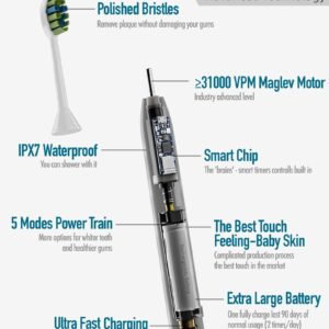 7AM2M Rechargeable Sonic Electric Toothbrush AM100 Package with 10 Brush Heads