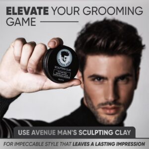 Avenue Man Hair Clay for Men - Matte Finish Sculpting Clay - Strong Hold, Maximum Definition and Textured Control - For All Hair Types - Infused with Beeswax, Kaolin Clay and Argan Oil - 3.0oz/90g