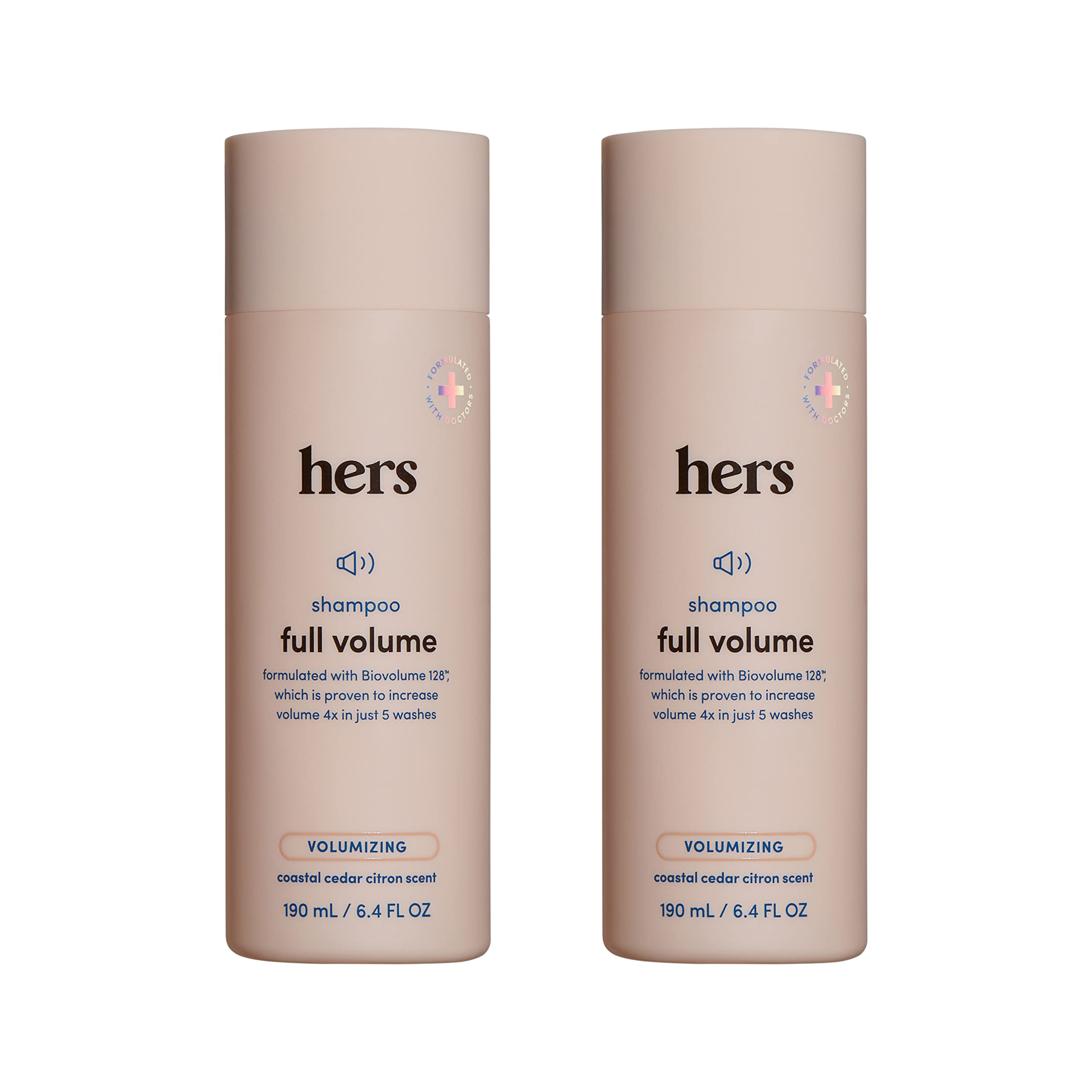 Hers Full Volume Shampoo 2 Pack - Volumizing Shampoo for Women - Soft Cedar & Citron - Women's Natural Shampoo Adds Volume, Shine & Bounce - 2 x 6.4 fl oz