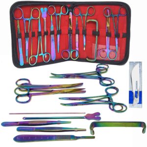 a2zscilab-dissection kit -multi rainbow color 23 pcs advanced lab dissection kit- for anatomy & biology students, lab, veterinary, botany-12 stainless steel instruments + bonus scalpel handle & blades