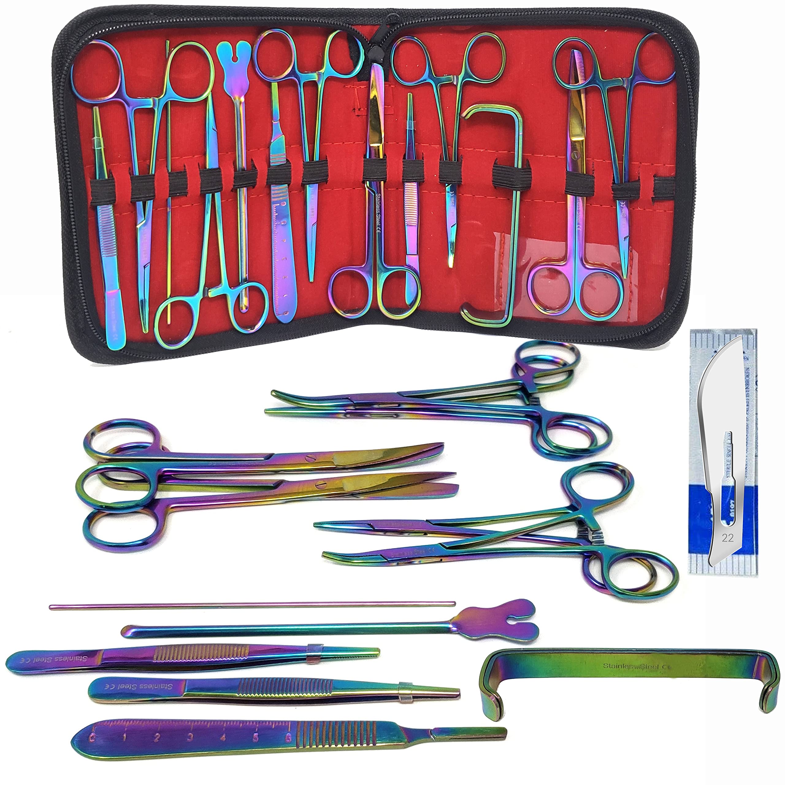 A2ZScilab-Dissection Kit -Multi Rainbow Color 23 Pcs Advanced Lab Dissection Kit- for Anatomy & Biology Students, Lab, Veterinary, Botany-12 Stainless Steel Instruments + Bonus Scalpel Handle & Blades