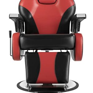 Salonsunny Black & Red Styling Salon Spa Reclining Chair All Purpose Barbering Chair Professional Vintage Heavy Duty Equipment