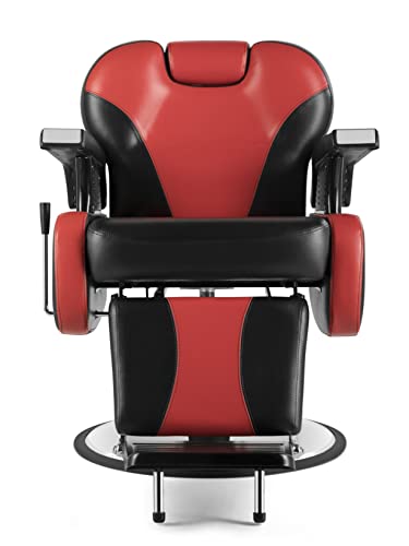 Salonsunny Black & Red Styling Salon Spa Reclining Chair All Purpose Barbering Chair Professional Vintage Heavy Duty Equipment