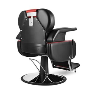 Salonsunny Black & Red Styling Salon Spa Reclining Chair All Purpose Barbering Chair Professional Vintage Heavy Duty Equipment