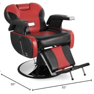 Salonsunny Black & Red Styling Salon Spa Reclining Chair All Purpose Barbering Chair Professional Vintage Heavy Duty Equipment