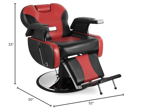 Salonsunny Black & Red Styling Salon Spa Reclining Chair All Purpose Barbering Chair Professional Vintage Heavy Duty Equipment