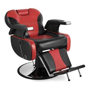 Salonsunny Black & Red Styling Salon Spa Reclining Chair All Purpose Barbering Chair Professional Vintage Heavy Duty Equipment