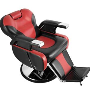 Salonsunny Black & Red Styling Salon Spa Reclining Chair All Purpose Barbering Chair Professional Vintage Heavy Duty Equipment