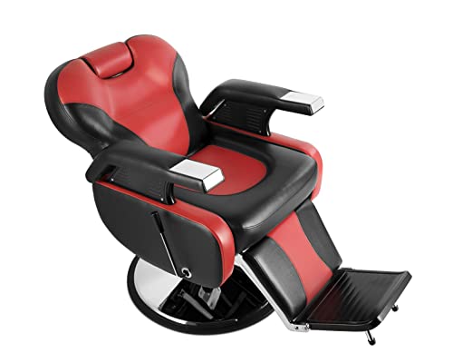 Salonsunny Black & Red Styling Salon Spa Reclining Chair All Purpose Barbering Chair Professional Vintage Heavy Duty Equipment