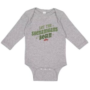 taty kids let the shenanigans begin long sleeve baby infant one piece bodysuit 12 months heather grey