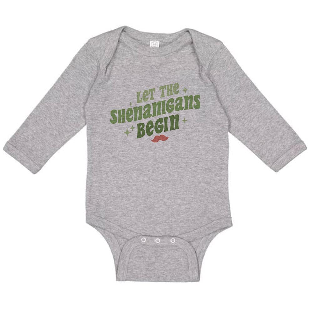 TATY Kids Let The Shenanigans Begin Long Sleeve Baby Infant One Piece Bodysuit 12 Months Heather Grey