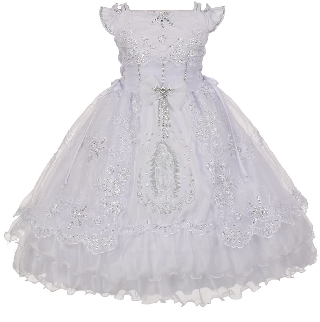 BluNight Collection Virgin Mary Embroidery Off Shoulder Baby Infant Girl Baptism Christening Dress (TR40K1) White 0