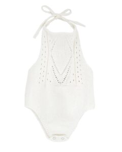 bailey's blossoms trendy drake crochet halter romper snap closure gardenia 0-3 months