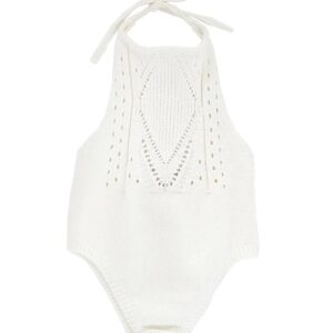 Bailey's Blossoms Trendy Drake Crochet Halter Romper Snap Closure Gardenia 0-3 Months