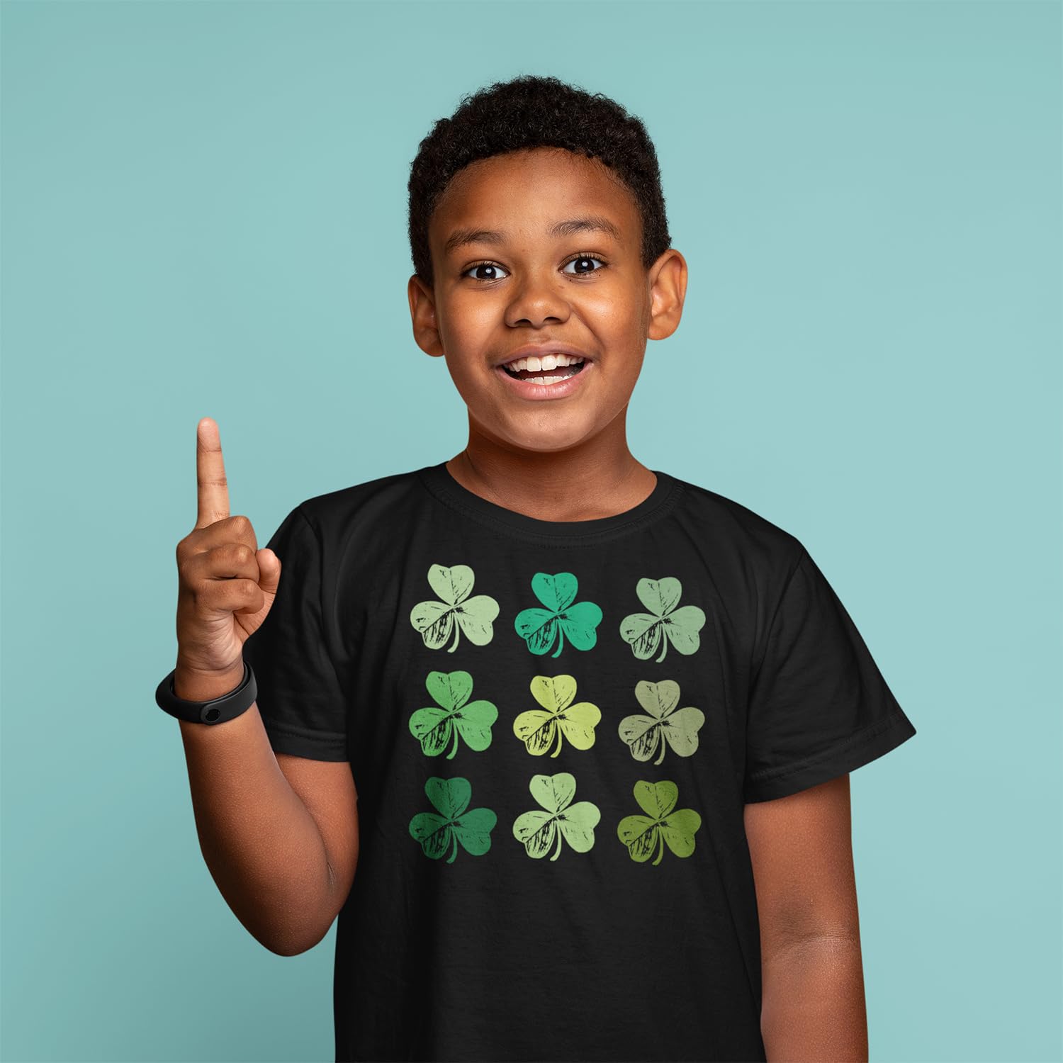 shop4ever® Shamrock Green Clovers St. Patrick's Day Child's T-Shirt Kids Tee Youth X-Large Black 0