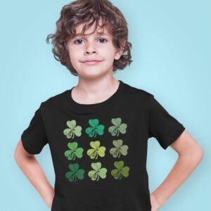 shop4ever® Shamrock Green Clovers St. Patrick's Day Child's T-Shirt Kids Tee Youth X-Large Black 0