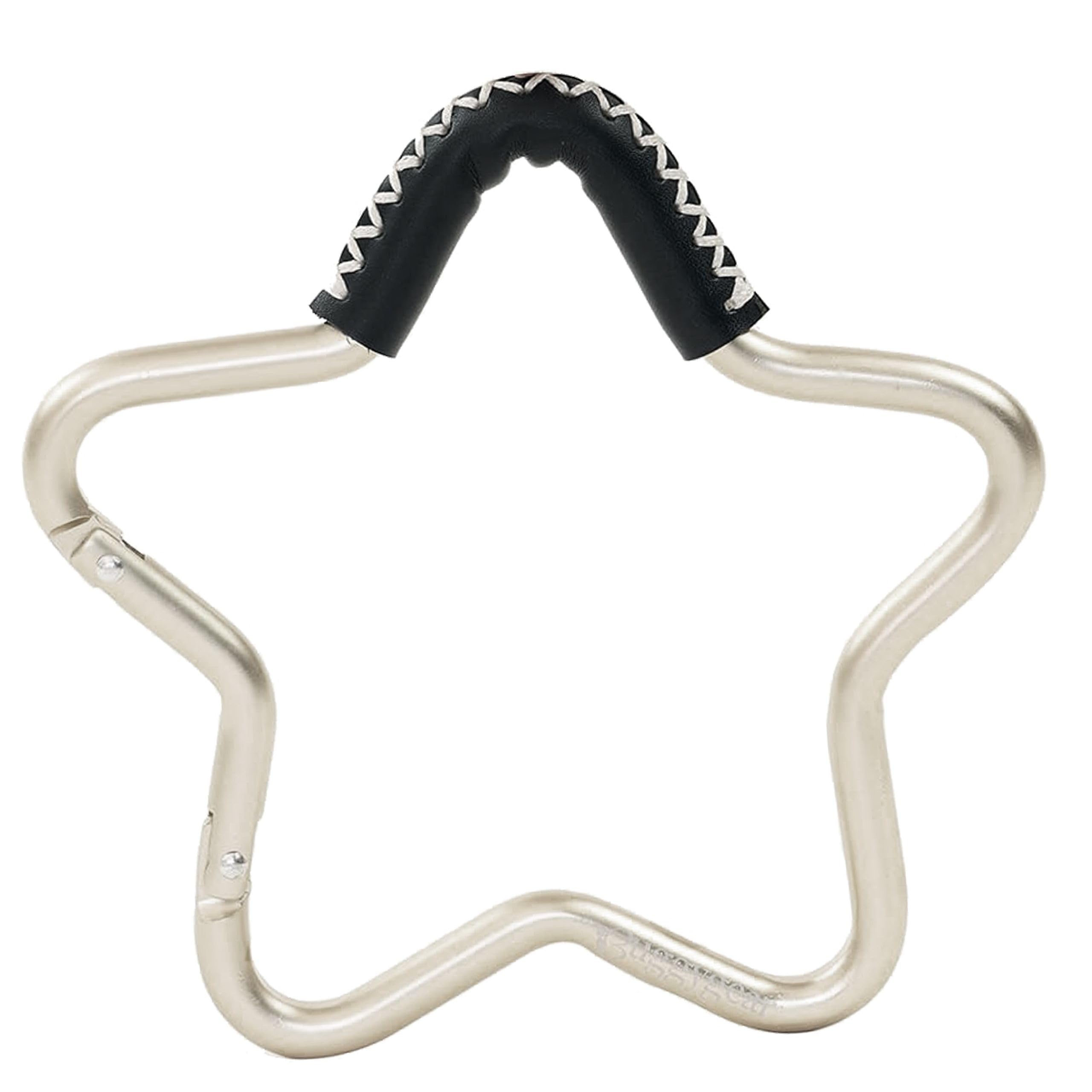 Buggy Star Hook by BUGGYGEAR Silver/Black Leather - The Perfect Way to Carry Your Baby Diaper Bag - Use The Hook on Your Stroller Handle Bars and Let The Hooks Do The Work. Buggy Gear