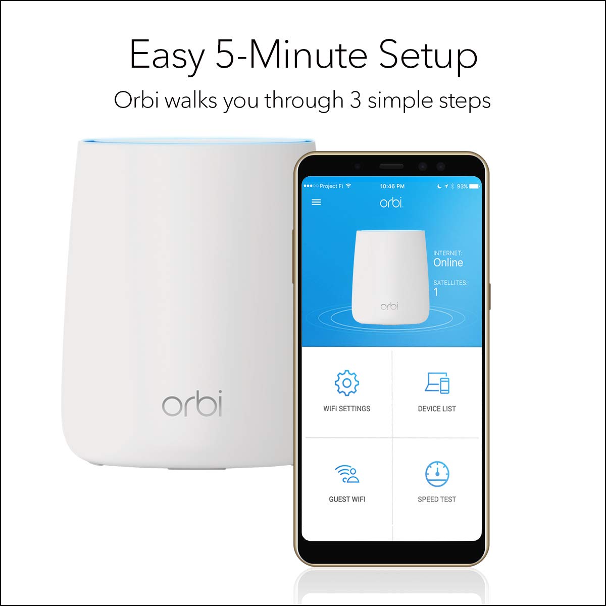 NETGEAR Orbi Tri-band Whole Home Mesh WiFi System with 2.2Gbps speed (RBK23) Router & Extender replacement covers up to 6,000 sq. ft., 3-pack includes 1 router & 2 satellites (Renewed), White