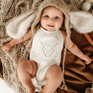 Bailey's Blossoms Trendy Drake Crochet Halter Romper Snap Closure Gardenia 0-3 Months