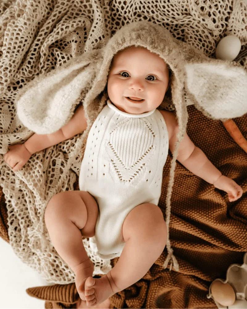 Bailey's Blossoms Trendy Drake Crochet Halter Romper Snap Closure Gardenia 0-3 Months